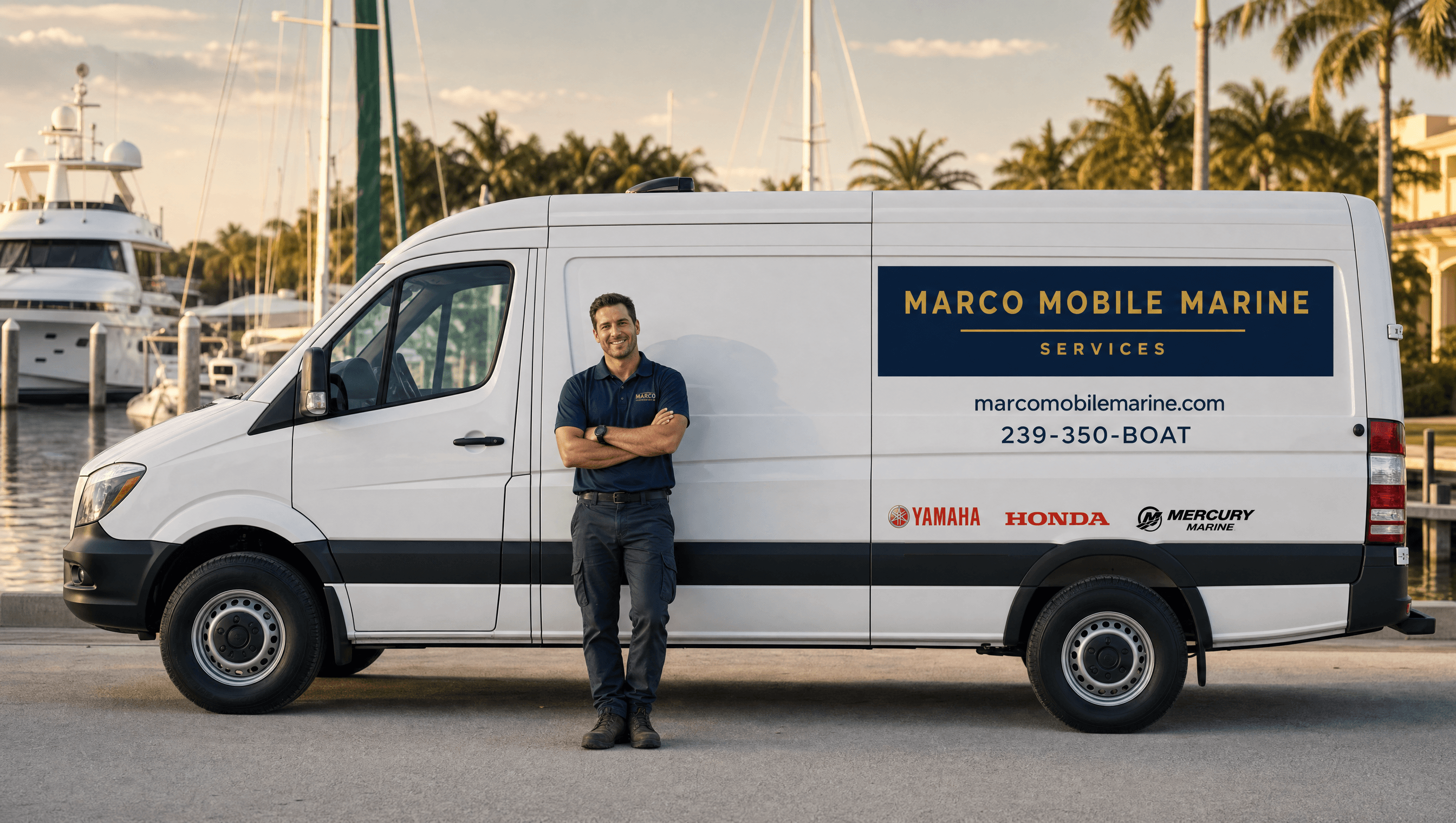 Marco Mobile Marine Sprinter van at a Naples marina